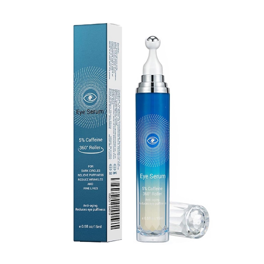 5% Koffein Eye Serum, Anti-Aging Under Eye Roller Krem for mørke sirkler Puffiness Wrinkles og Fine linjer, Korean EyeCare Creme med 360° Massage Ball, EyeBags behandling for menn og kvinner