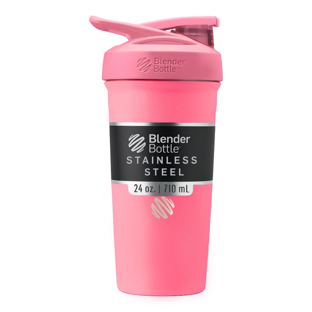 BlenderBottle Sport Isolert rustfritt stål Shaker flaske med Wire Whisk, 24-Ounce, Pink - Protein Shakes & Hydration for åleter & Fitness Entusiasts, enkel blanding, holder drinker kalde, låsbare Lid