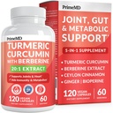 5-i-1 organisk gurkemeie curcumin Supplement (4210mg) med berberin, ceylon cinnamon Bioperin og ginger kosttilskudd for felles, hjerte, gut, & metabolsk støtte (120 ct)