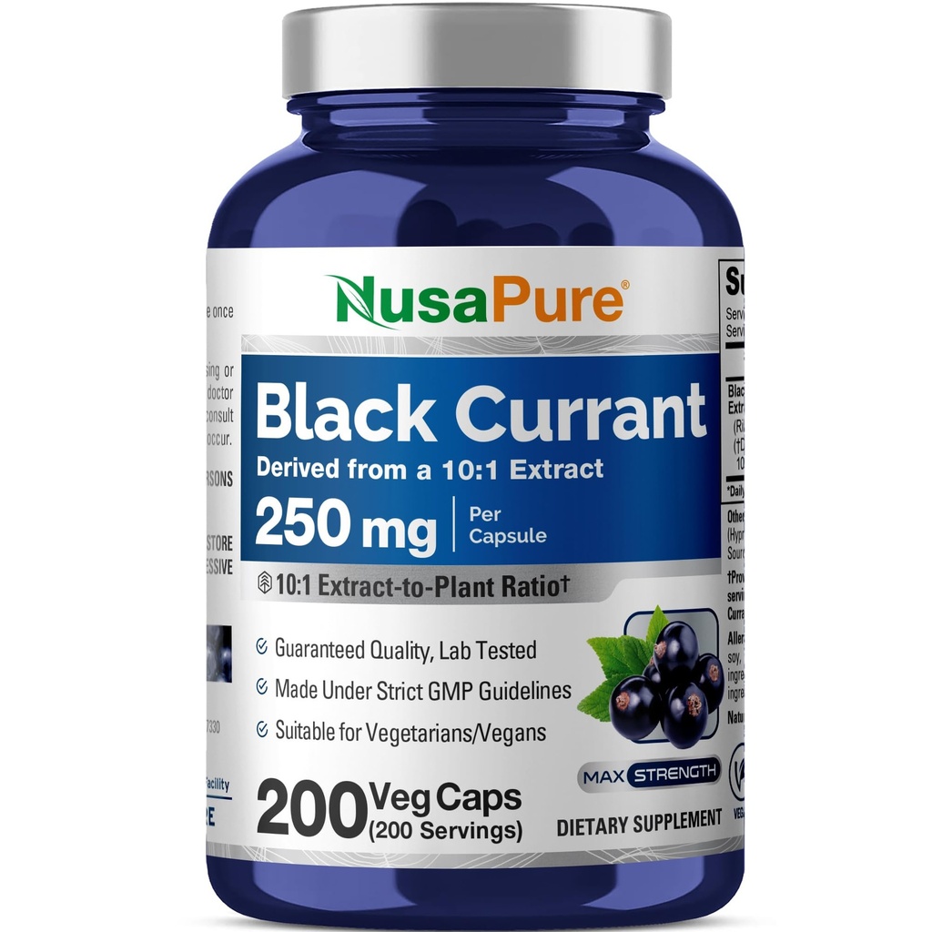 NusaPure Black Currant 10:1 Ekstrakt, 250 mg tilsvarende 2.500 mg, per Veg Caps 200 Vegan, Ikke-GMO