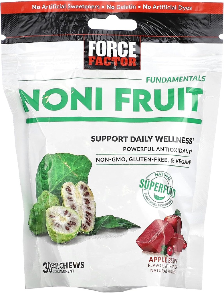 FAKTOR NONI Frukt Chews for immunitet og hud helse støtte, Noni Juice Supplement, Plant-basert antioksidant Superfood Chews, Glutenfri, & Vegan, Apple Berry Flavor, 30 Myke Chews