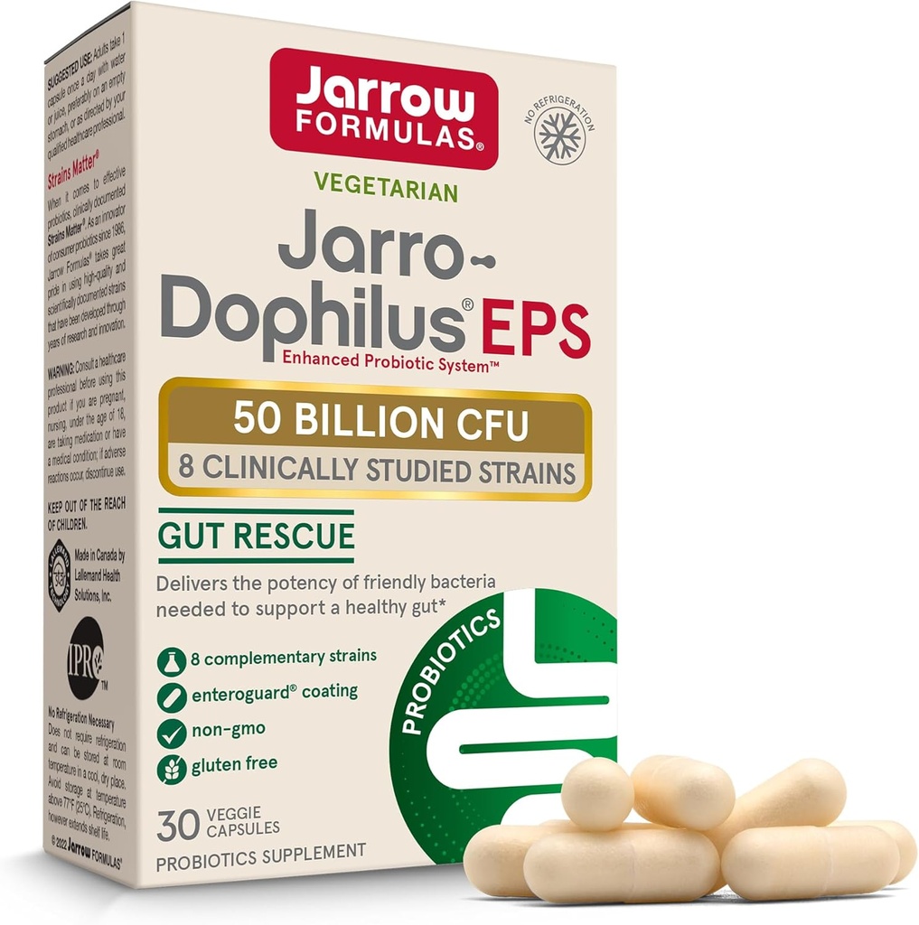 Jarrow Formler Jarro-Dophilus EPS - 50 milliarder organismer per servering - 30 Enteric Coated Veggie Caps - Multi-Strain Probiotic - Intestinal & Immune Health - Opptil 30 Serveringer