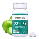 EZ Smelter Oppløselig Vegan vitamin D3 + K2 5000 IU - Bone & Heart Health Support - Immunfunksjonsstøtte - Ingen kunstige Flavors - Ikke-GMO - Grønn Apple - 90 Oppløselige tabletter (90 Services)