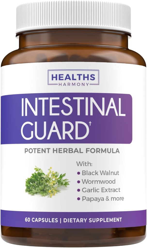 Intestinal Guard (Non-GMO) - Potent naturlig formel med Wormwood, Black Walnut, Goldensel, PAU D'Arco, Clove, hvitløk, Mer - Alt i ett tillegg - 60 kapsler (ingen piller)
