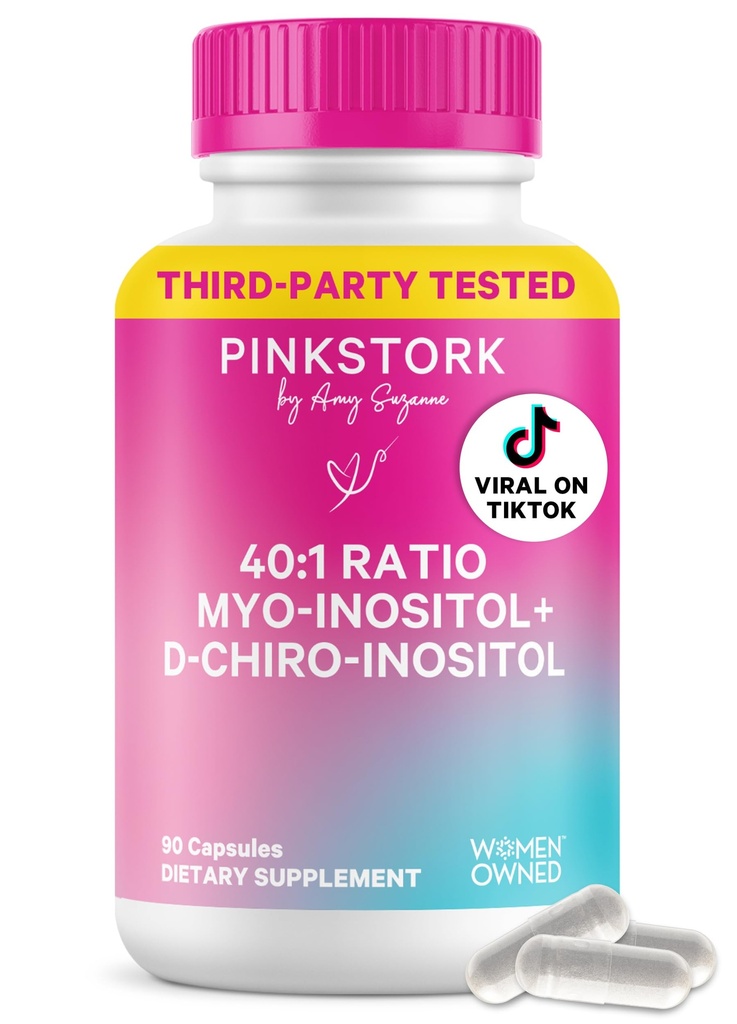 Pink Stork Inositol Supplement for kvinner – 40:1 Myo-Inositol & D-Chiro Inositol – Hormon Balance, Fertilitet og ovarian støtte – syklus regularitet og metabolsk velvære, 30 serveringer
