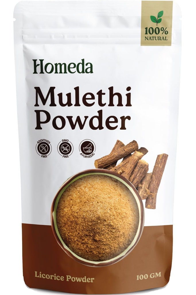 Organic Licorise Root Powder (3,5 oz - 100g), Mulethi Powder Organic for Face, Pure Licorise Root Extract for Skin, Regaliz Raiz Organico tørket Licorise Roots Herb, Extracto De Regalis 0.2 lb