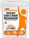 BulkSupplements.com Organic Lion's Mane Mushroom Extract Powder - Lions Mane Supplement pulver, Supermat for velbeting - Vegansk, 1g per servering, 100g (3,5 oz) (Pack of 1)