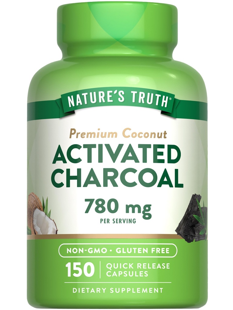 Naturens Sannhet Aktivert Charcoal Kapsler 780 mg | 150 piller | fra Coconut Shells | Ikke-GMO & Glutenfri Supplement