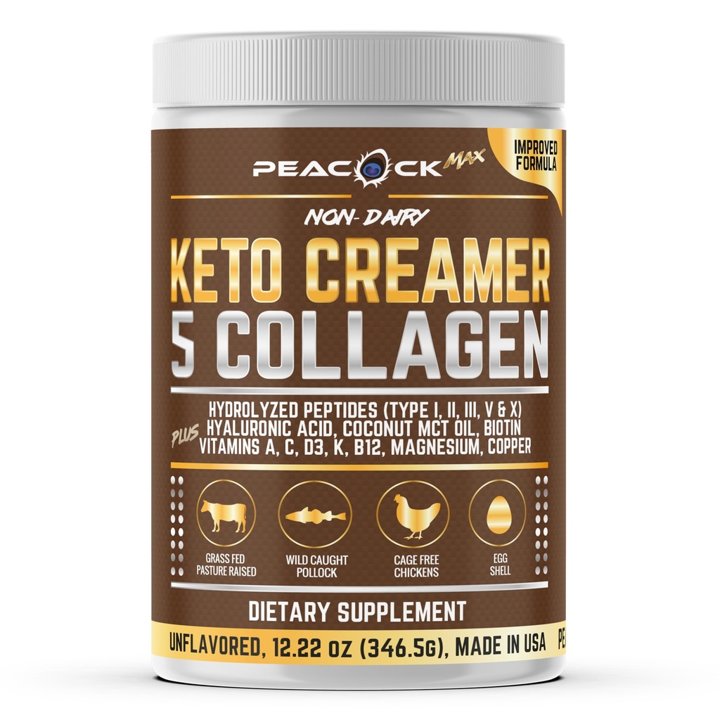 Collage keto kaffe creamer pulver 12.2 oz - Hydrolysert collagen peptider med kokos MCT olje, B12, Magnesium, Unflavored Protein pulver, sukker gratis kaffe creamer for smoothies og baking