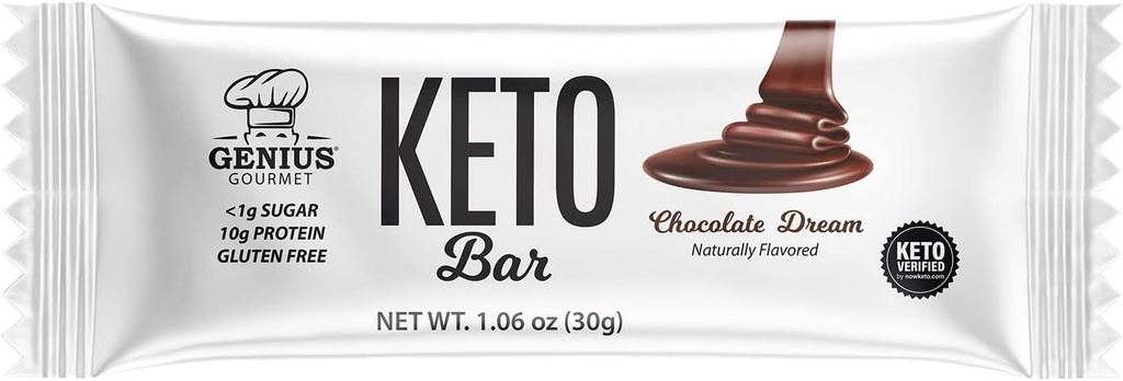 Genius Gourmet Glutenfri ketoproteinbar, sjokolade ketobarer, premium MCTs, lav kull, lav sukker (Chokolate Dream, 12 greve (Pack of 1))