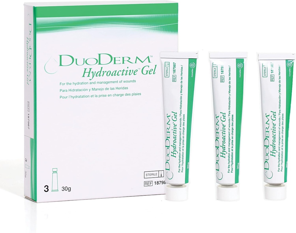 ConvaTec DuoDERM Hydroaktive sterile Gel, 30 Grams Tube for håndtering av delvis og full-tykkelse sår, hjelpemidler autolytisk debridement, 187987, boks med 3 rør
