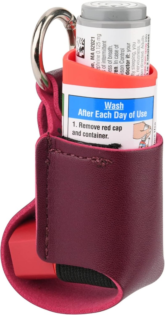 Beautyflier Astma Inhaler Holder, holdbare mikrofiber skinn reise Handy Inhaler Keychain Holder for barn og voksne, Inhaler ikke inkludert (rød)