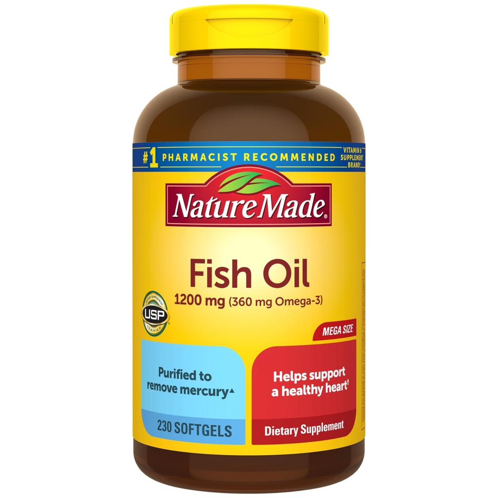 Naturlaget fiskeolje omega 3 kosttilskudd, 1200 mg softgels, Omega 3 fiskeolje for sunn hjerte støtte, 230 softgels, 115 dagers forsyning