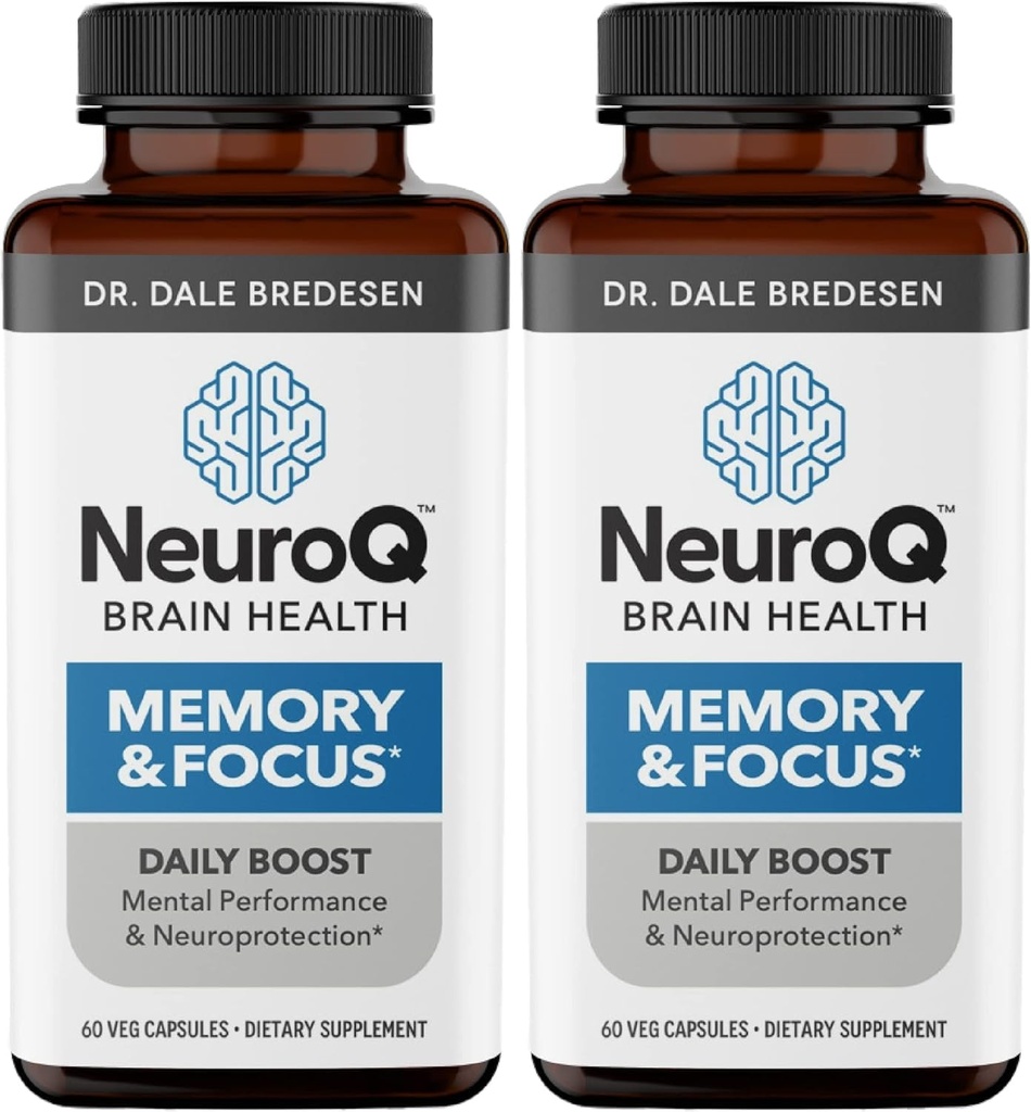 NeuroQ Memory & Focus - Boosts Kognitiv ytelse og hjernefunksjon - Neurobeskyttende formel av Dr. Dale Bredesen - Gotu Kola Ginkgo Fosfatidylserin & Propolis - 60 Kapsler (pakke med 2)
