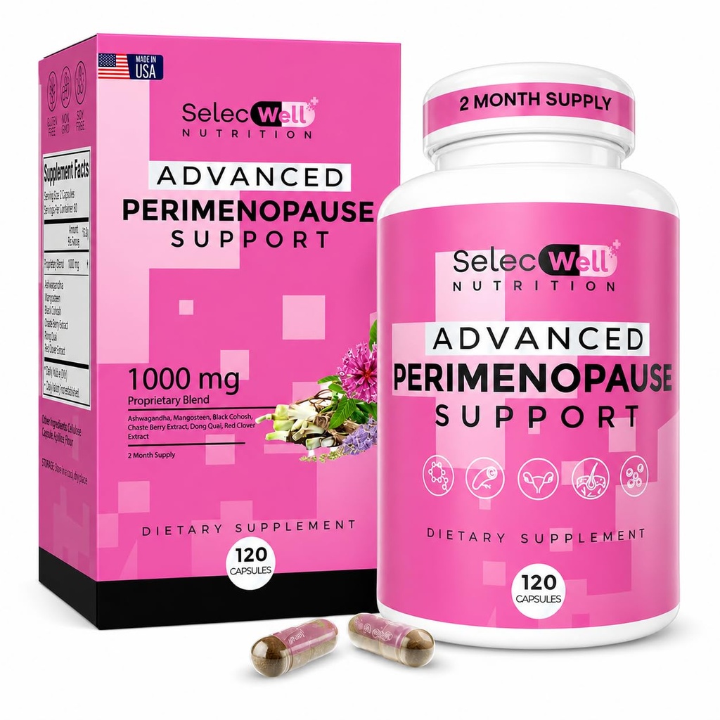 Perimenopause & Menopause Support Supplement for kvinner – Multi-Symptom Relief med svart cohosh & rød Clover Isoflavones | Ashwagandha Adaptogen & Herbal blanding | Hormon Balance Support | 120 Kapsler