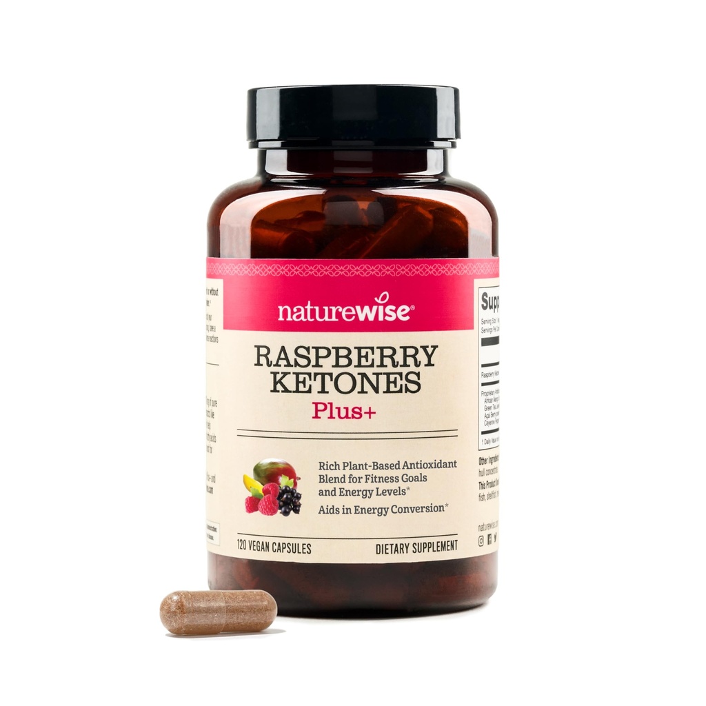 NatureWise Raspberry Ketones Plus - w/ Green Te Extract, Cayenne Pepper, & Acai Berry - støtter antioksidant helse, energinivå, vektmål - Vegan & Glutenfri - 120 Kapsler[120-dagers forsyning]
