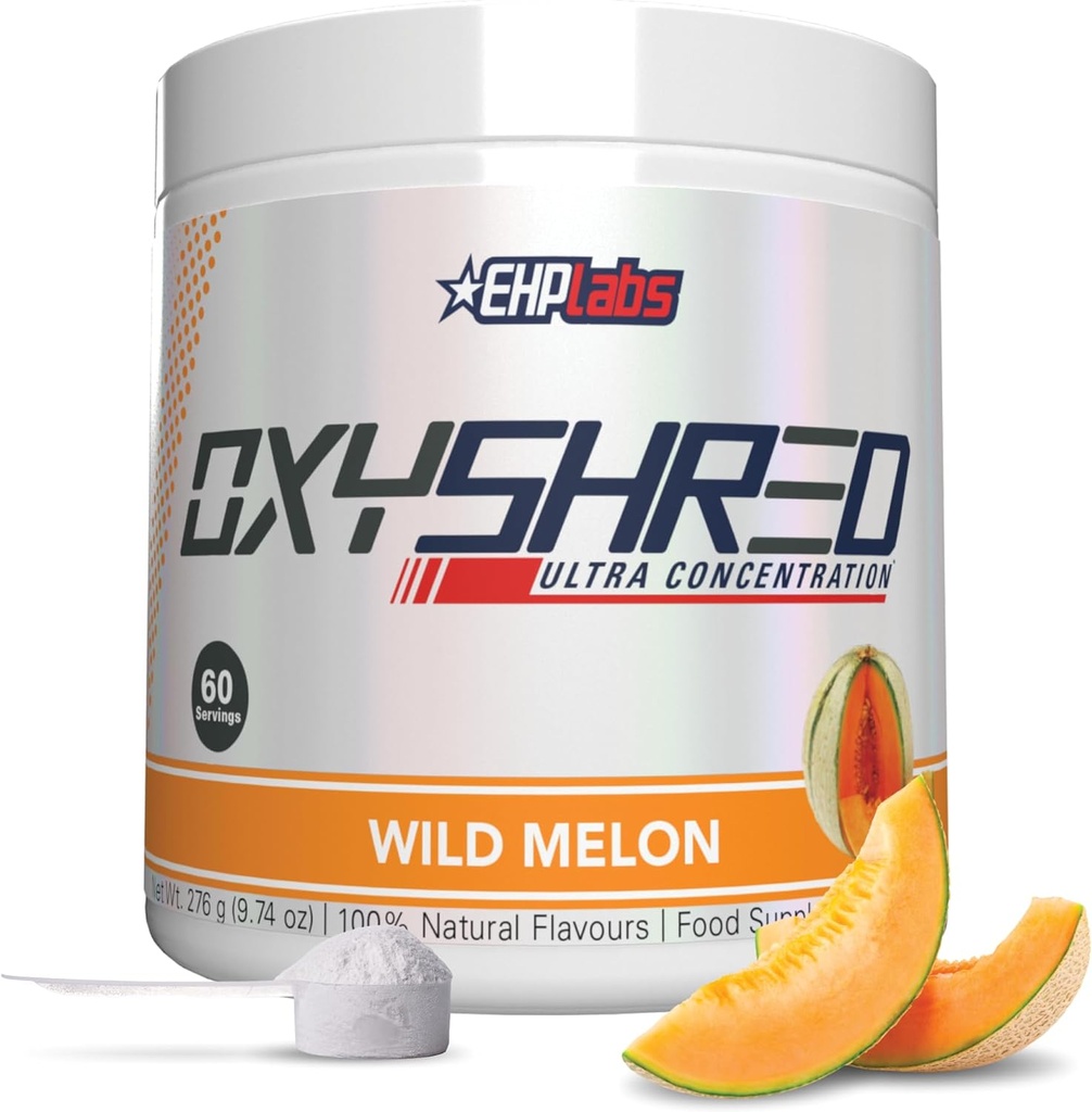 EHP Labs OxyScreed Pre Trening pulver & Shredding Supplement - Preworkout pulver med L Glutamin & Acetyl L karnitin, energiøkende drikke - Wild Melon, 60 Serveringer
