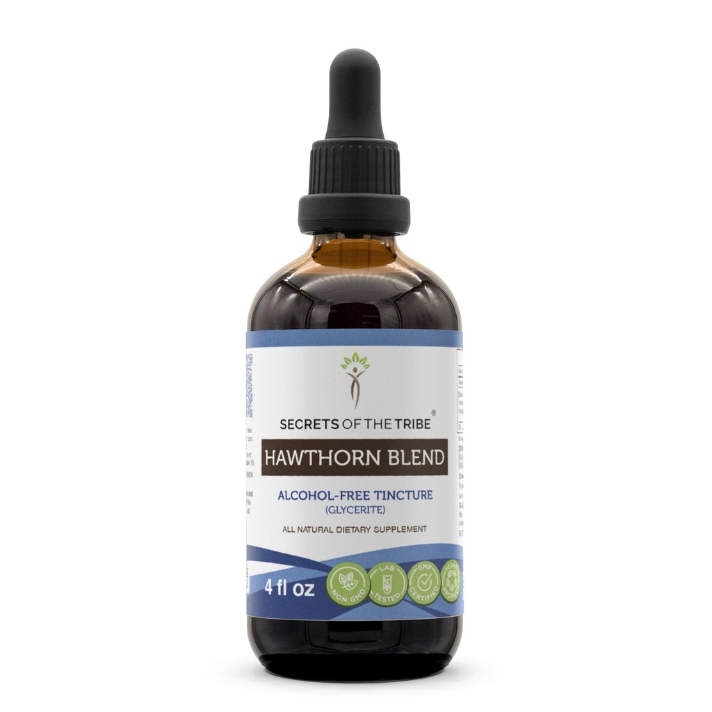 Hemmeligheter av Tribe Hawthorn Blend Tinkture alkohol-fri ekstrakt, Hawthorn (Crataegus spp.) Tørket leaf, blomst, Berry 4 oz