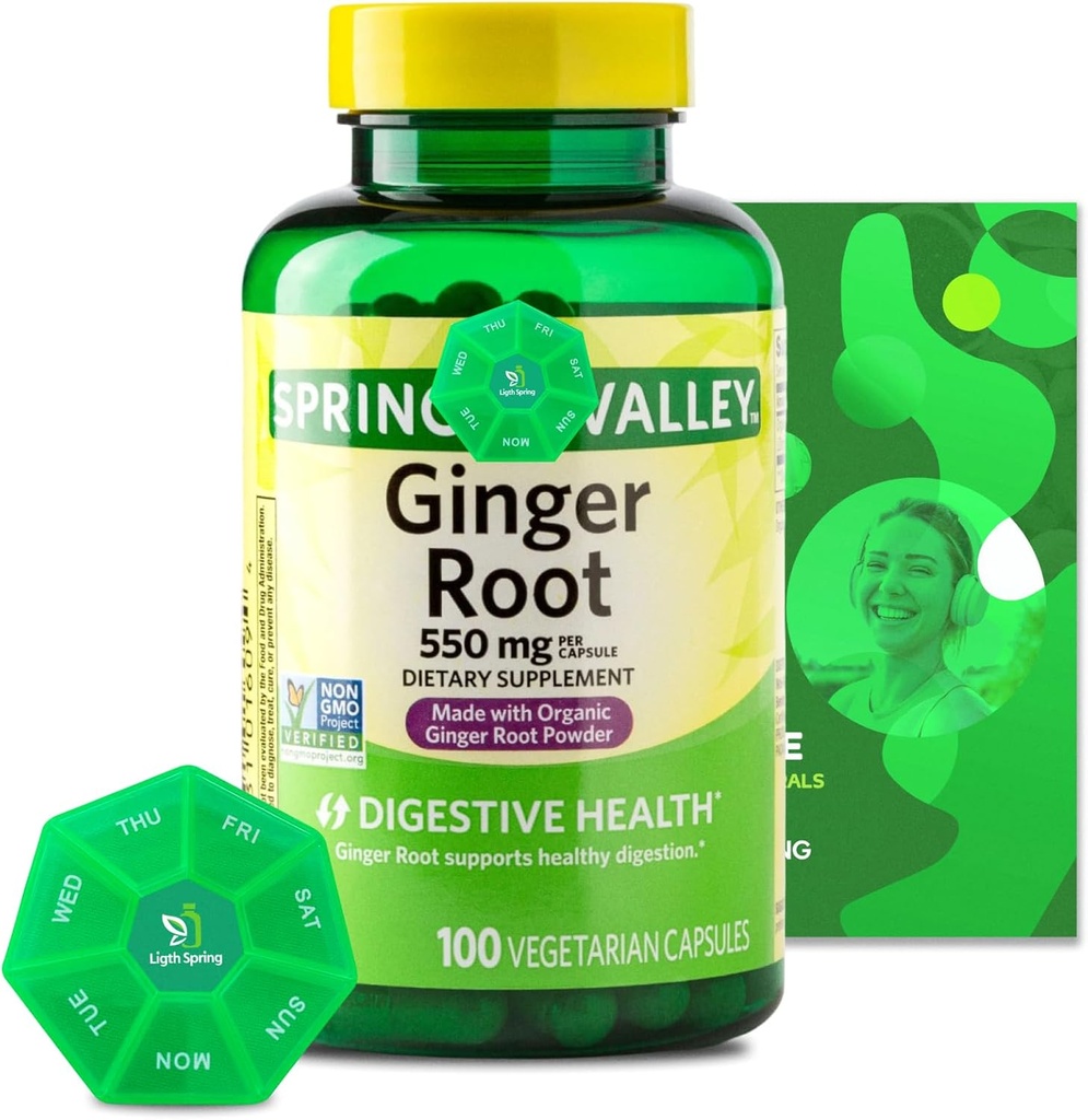Ginger Root 550 mg, 100 vegetariske kapsler med Bundle Eksklusive vitaminer og mineraler - A til Z - Bedre Ligth & Spring Guide