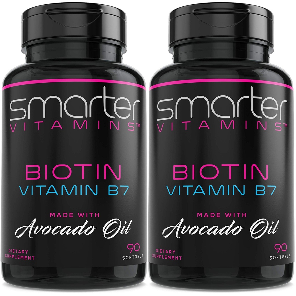 (2 Pack) Smartere Biotin 5000mcg i Avocado olje, Vitamin B7, Ikke-GMO, 90 Mini Flytende Softgels, Ingen soya