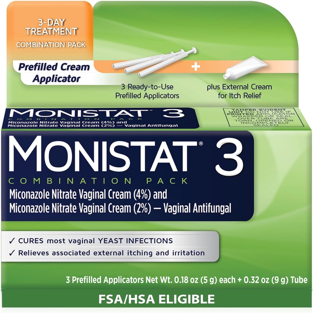 Monistat 3 dagers Yeast Infeksjonsbehandling for kvinner, 3 Miconazole Pre-folde krem Applikatorer og ekstern monistat anti-trikk krem Bundle