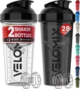 VELOMIX -2 Pack- 28 oz Protein Shaker flasker for proteinblandinger - 2x Wire Whisk | Leak Proof Shaker Cups for proteinshaker | Protein Shaker flaske pakke (svart / gjennomsiktig)
