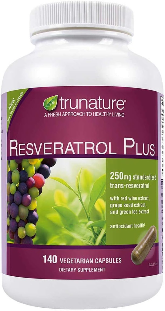 trunature Resveratrol Plus Standardisert Trans-Resveratrol 250 Milligram, 140 vegetariske kapsler