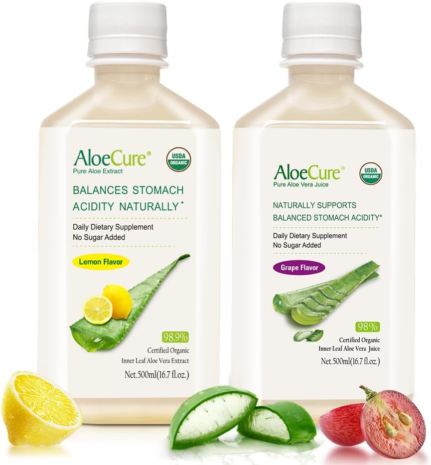 AloeCure Organic Aloe Vera Juice - 2 flaske prøve pakke - sitron og grape flavor - 2x500ml