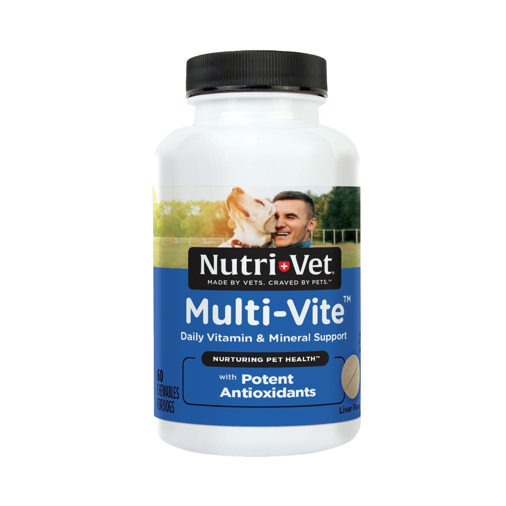Nutri-Vet Multi-Vite Chewables for voksne hunder, Daglige hund vitaminer og mineraler, støtter balansert kosthold, Pet Multivitamin, støtter felles, immun, og kardiovaskulær helse i kaniner, 60 teller