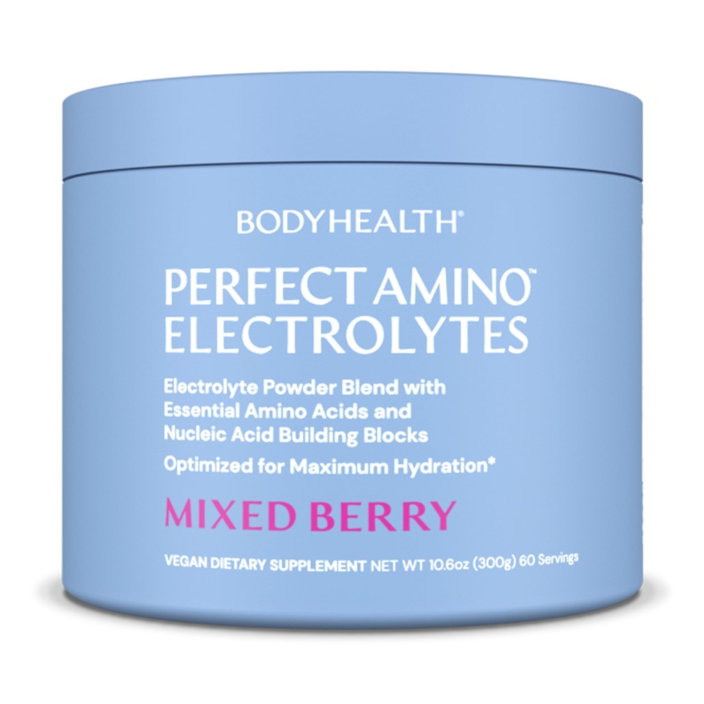 BodyHealth PerfectAmino Electrolytes Powder Ingen Sukker, Keto Sukker Gratis Fasting Electrolytes Drikkemiks, Hydration pulver med spor Minerals - Blandet Berry - 60 Serveringer