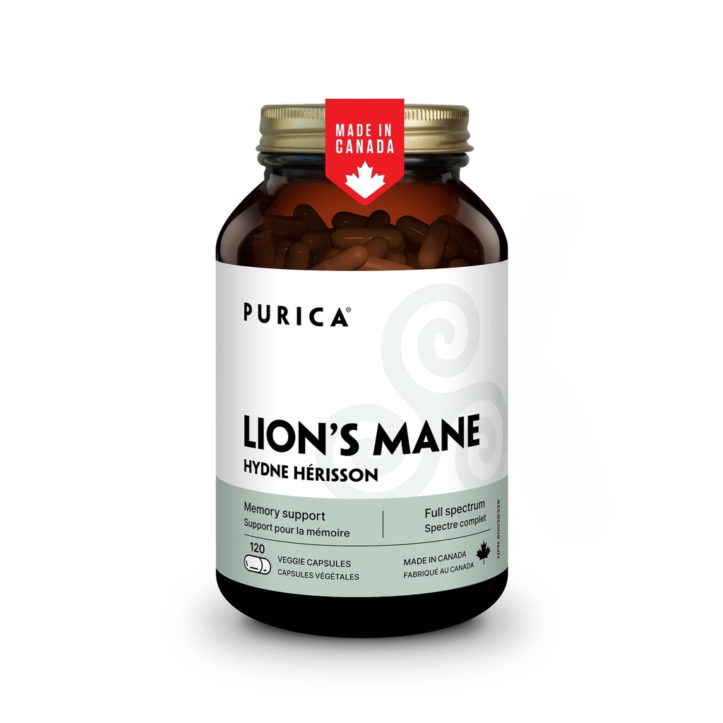 PURICA - Lion's Mane Micronized Mushrooms, 120 Vegan Capsules 60-dagers forsyning - Fremmer kognitiv helse - Ikke-GMO og Glutenfri - Fokus og minnestøtte - Hjernehelse og bedre digestion