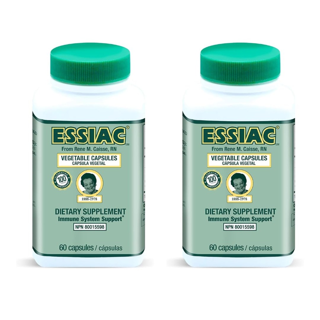Essiac Tee All-Naturlig Herbal Extract Capsules – 60 kapsler | Kraftig antioksidant blanding for å bidra til å fremme generell helse og velvære | Opprinnelig formel siden 1922 (pakke av 2)
