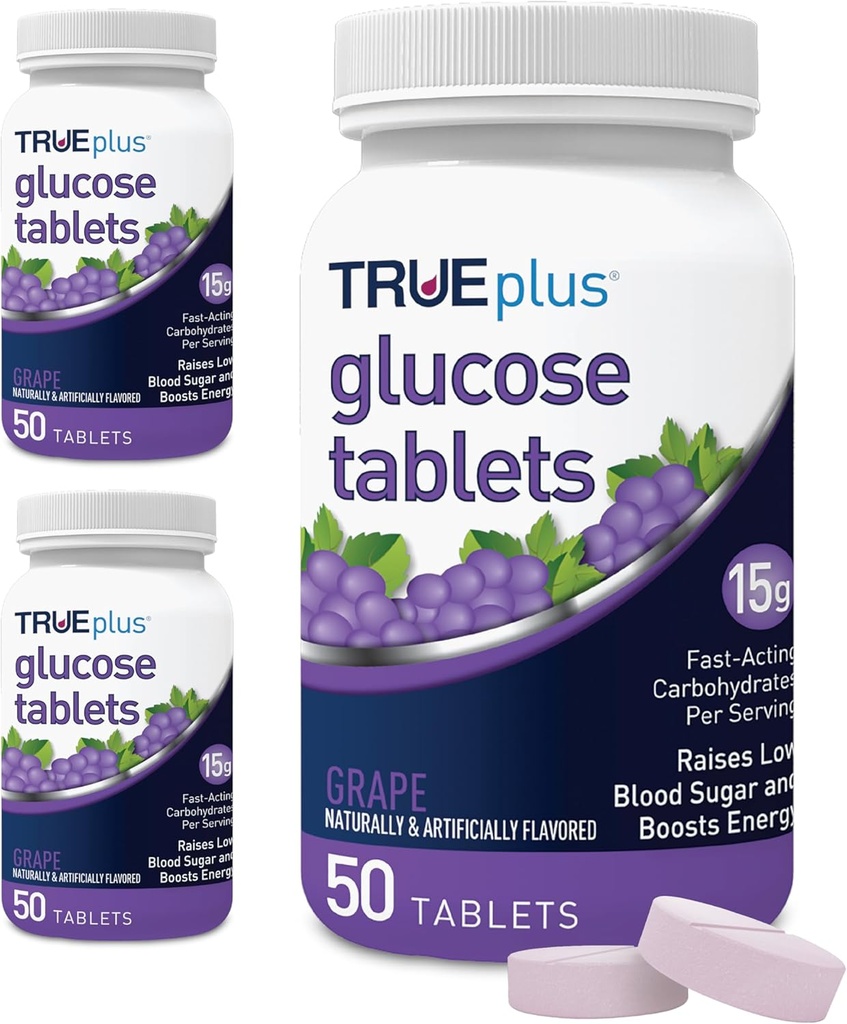 TRUEPlus® Glucosetabletter, Grape Flavor - 50ct flaske - 3 Pack