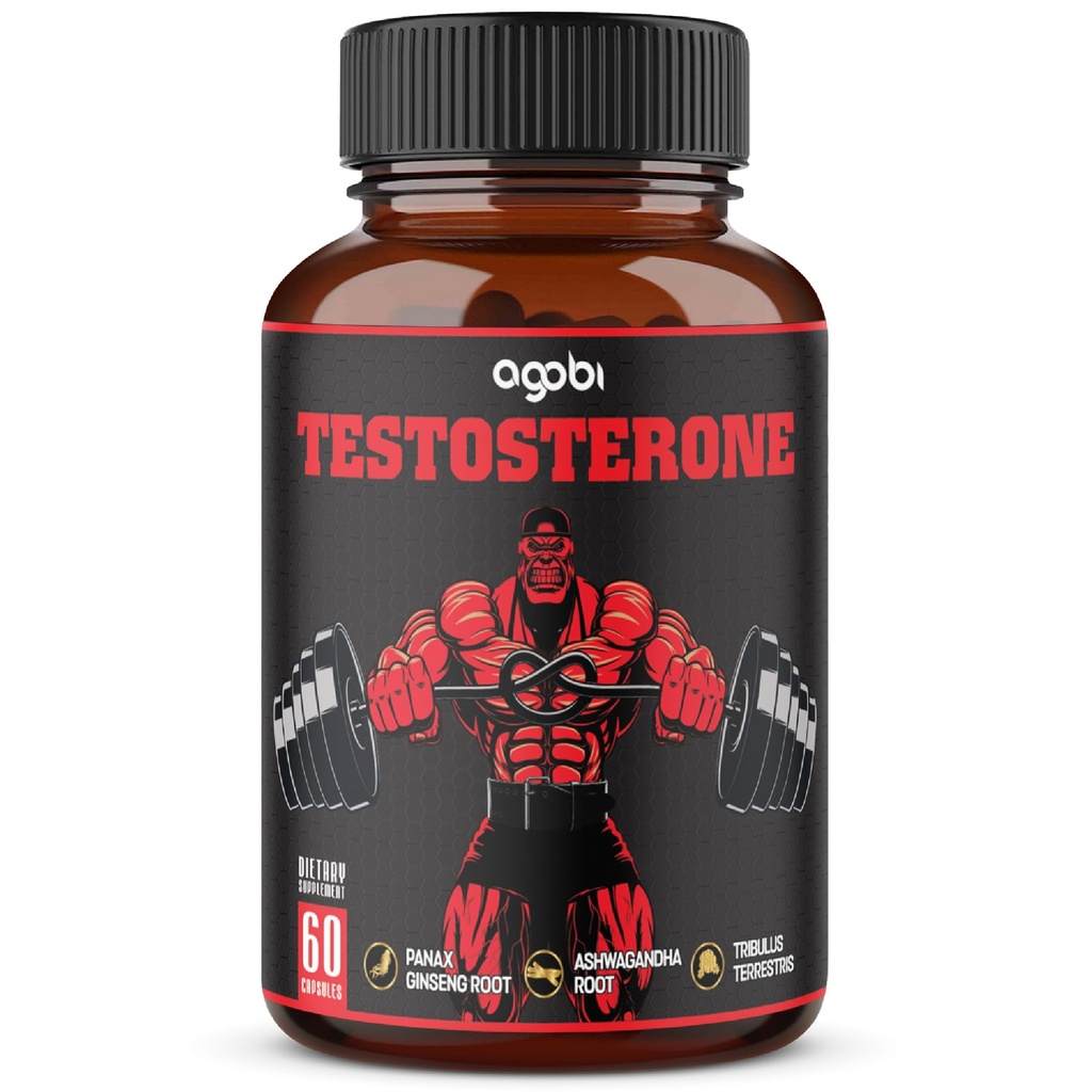 agobi Testosteron Supplement for menn - 11 urter - Ashwagandha, Tribulus, Ginseng og mer - 60 kapsler i 1 måned