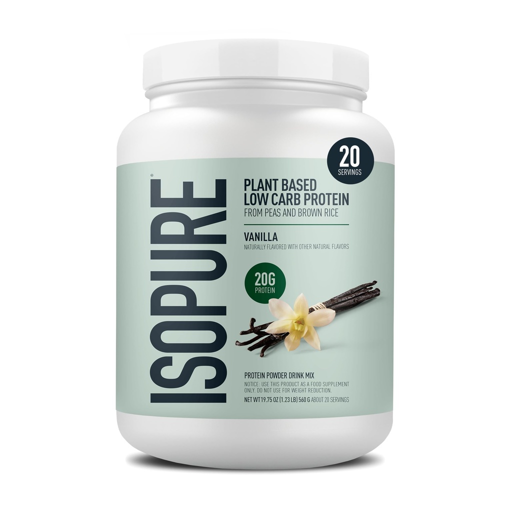 Isopure Plantebasert Protein pulver, saltvannsfri, Glutenfri, Med jern, Vanilla, 20g Planteprotein Per Serving, 1,23 Lbs, 20 Serveringer
