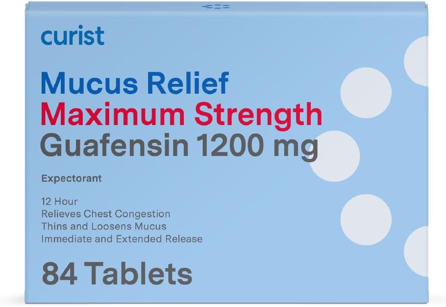 Curist Guaifenesin Mucus Relief 1200 mg Maks styrke OTC - 84 Tell Extended Release Tabletter - Reduser Mucus Clear Congestion (84 Tell Tablet Bulk Pack)