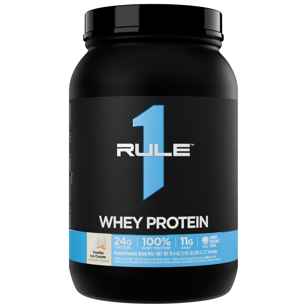 Regel 1 Whey Protein – 24g raskt-aktive protein fra all-whey kilder med naturlig forekommende EAAS & BCAA for trening gjenoppretting eller når som helst bruk (2 pund*, Vanilla Ice Cream)