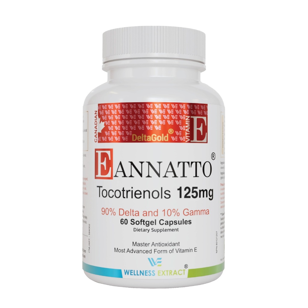 WELLNESS EXTRACT Eannatto Tocotrienols Vitamin E Supplements Tocopherol Gratis, Ikke-GMO, Glutenfri & Antioksidant (125MG 60 Softgels)