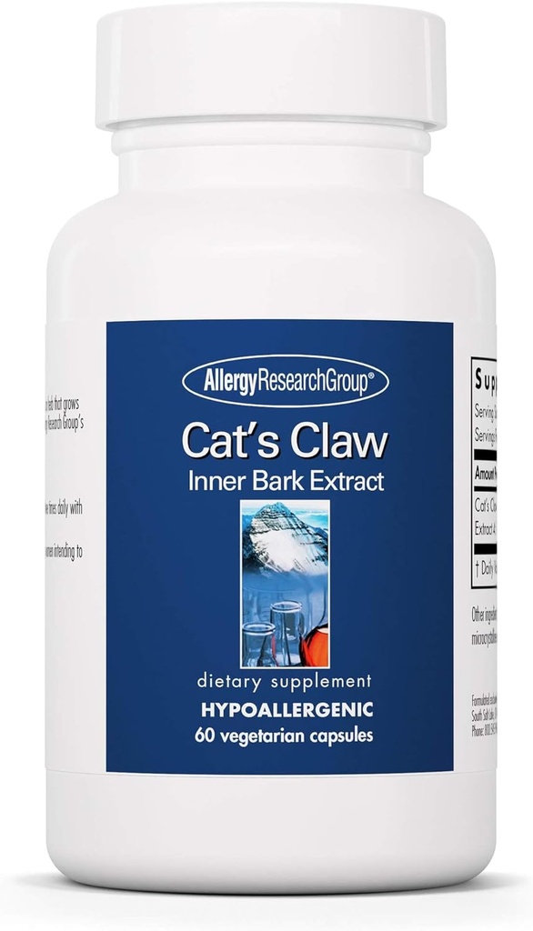 Allergy Research Group Cat's Claw - Indre Bark Ekstrakt, Felles Helse & Immun Support, Herbal Supplement, Økologisk, Vegetarisk Kapsler - 60 greve