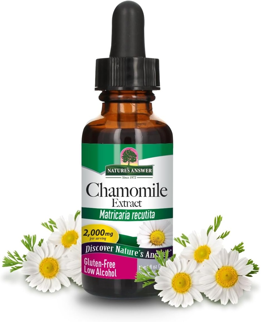 Naturens svar Kamille Blomster med organisk-alcohol 2000mg 1oz Ekstrakt | Mood Support | Digestionsstøtte | Glutenfri, Ikke-GMO, Vegansk, Ingen kunstige Flavors eller Preservativer | Enkelt telling