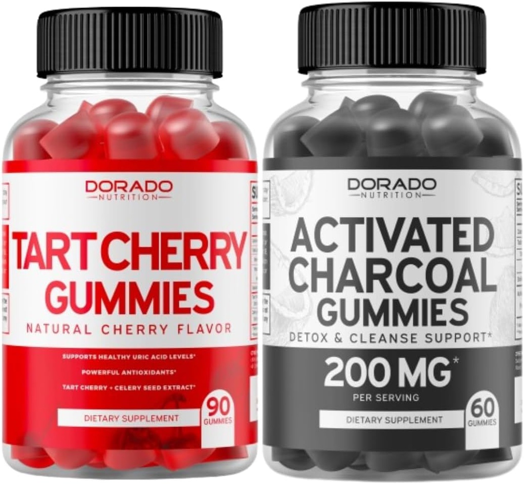 Tart Cherry (90 Gummies) Uric Acid Level Støtte Kraftig antioksidant med selfrø og aktivert Charcoal (60 Gummies) Sunn Detox & Cleanse - Formulert fra organisk kokosnøtt skaller - USA laget