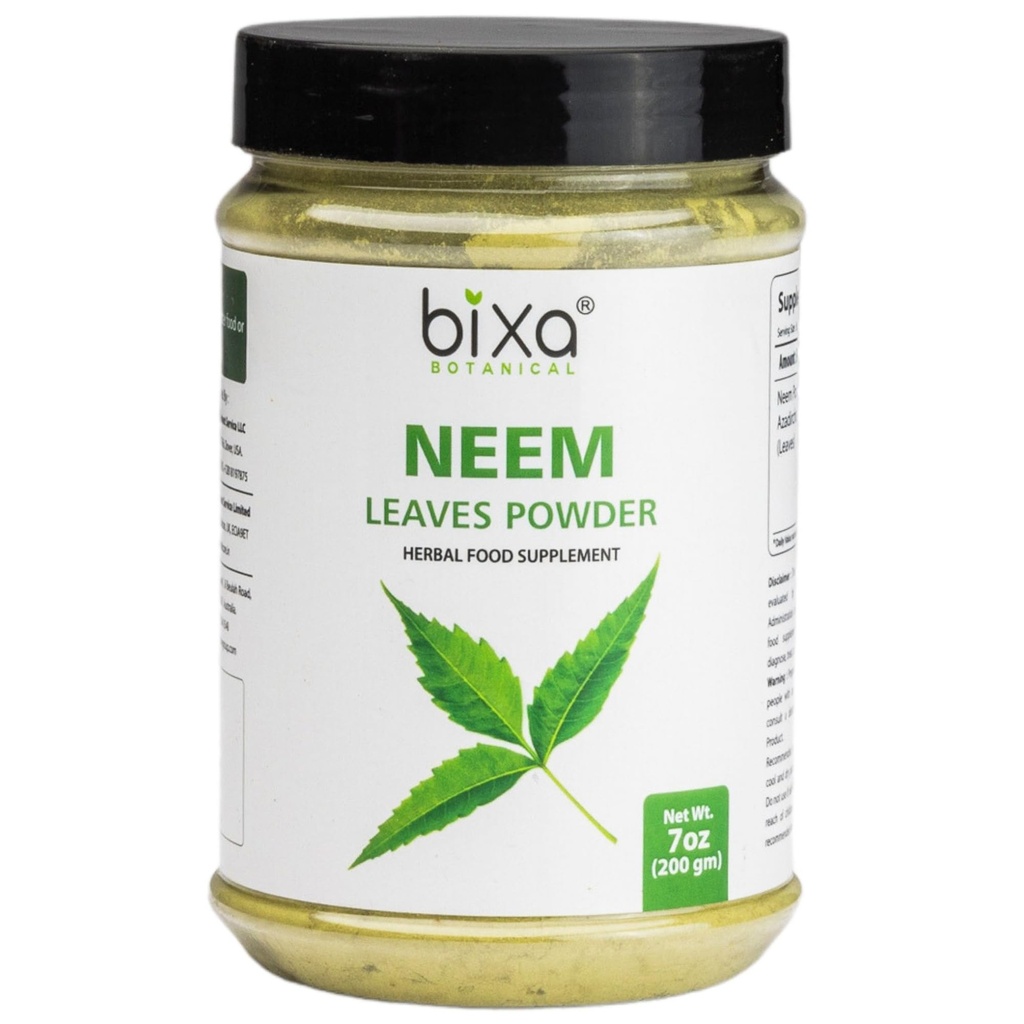 Bixa BOTANICAL Neem Leaf pulver | Azadirachta Indica | 200 gram / 7 OZ  Ay Ayurvedisk antiallergisk Herbal Supplement | Glutenfri, ikke-GMO, Steam behandlet, Vegan.