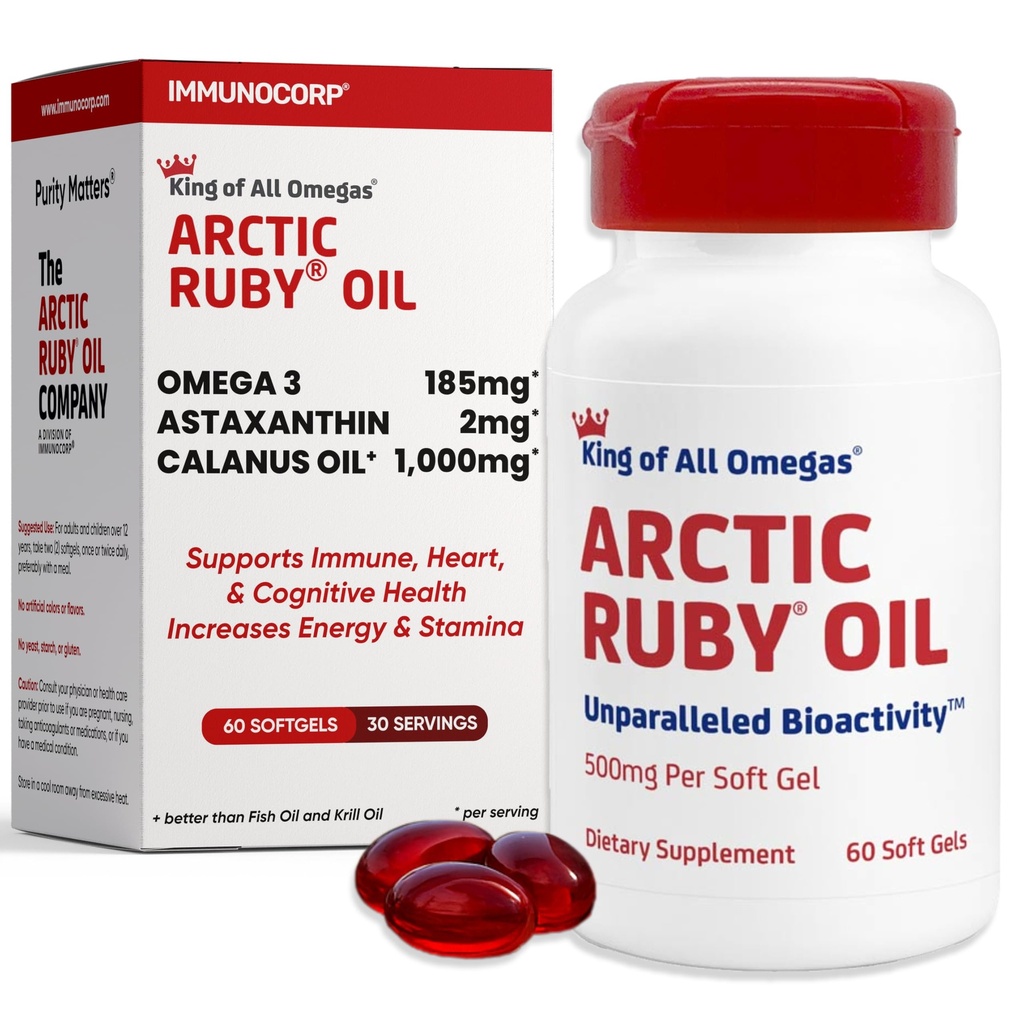 Arctic Ruby Oil 1000mg – Omega 3 Supplement for kvinner og menn med EPA, DHA & Astaxanthin 2mg - Fisk og krill olje alternativ – 60 Softgels (1 pakke)