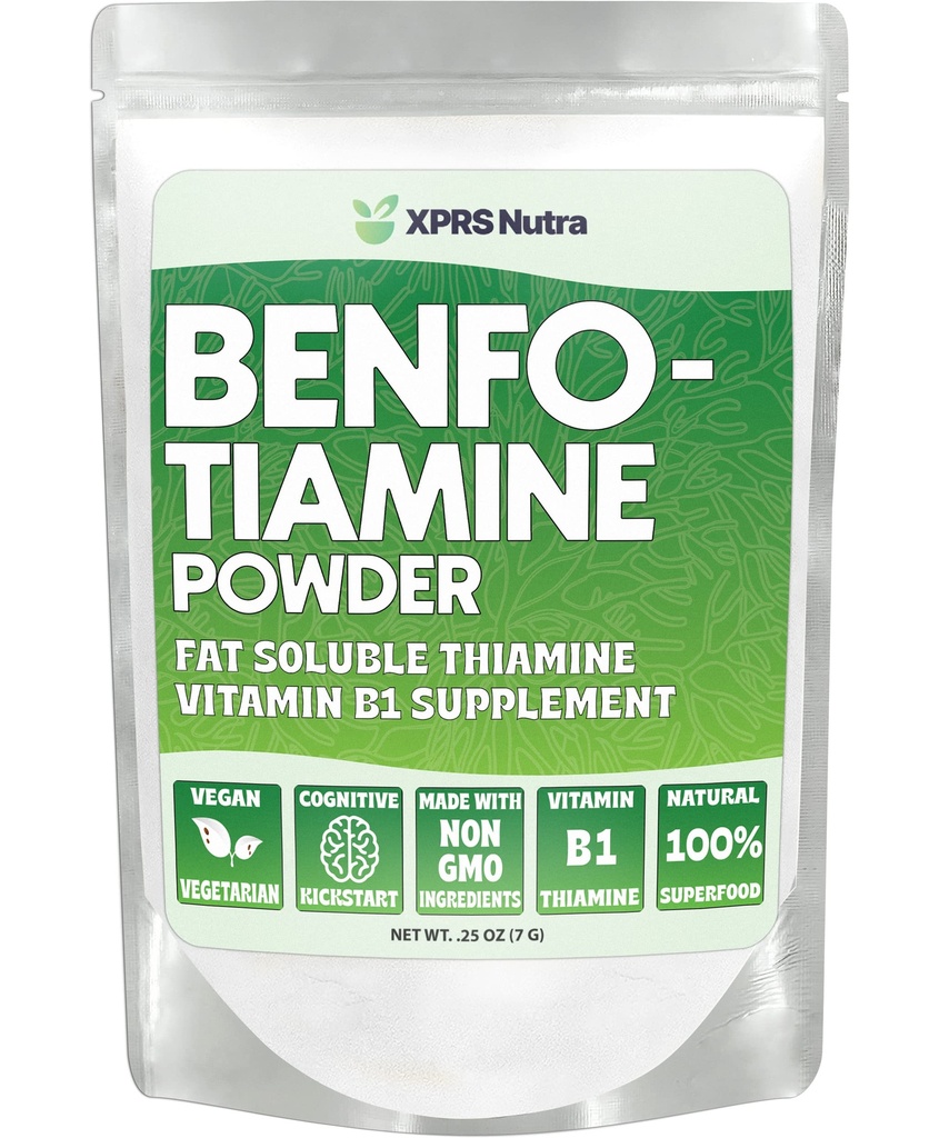 XPRS Nutra Benfotiamin pulver (Thiamine) - Fat løselig lykkelig hjerte Thiamin Supplement - Avansert vitamin B1 Benfotiamin for en kognitiv boost - Vegansk Vennlig Benfotamin pulver (.25 Ounce)