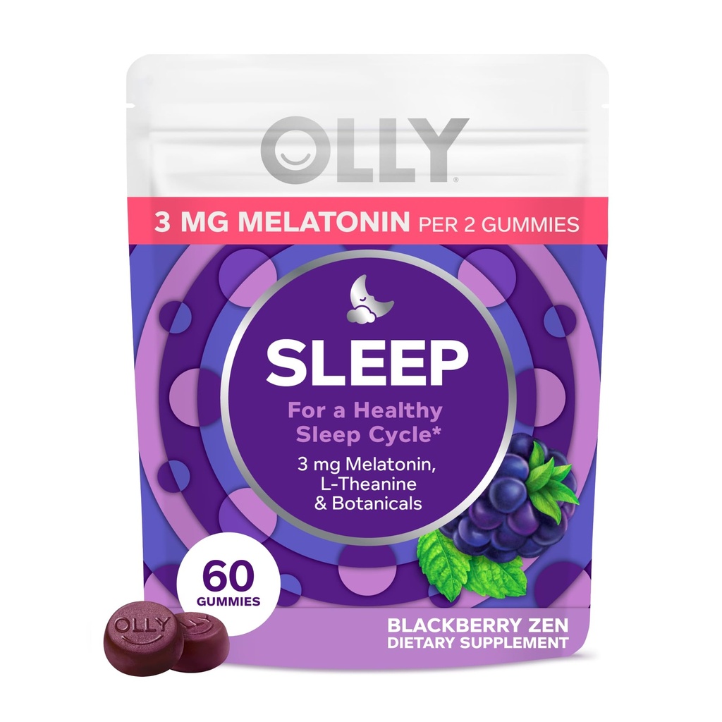 OLLY Sleep Gummy, 3 mg Melatonin, L-Theanine, Kamille, og sitron Balm ekstrakter, Blackberry Flavor, 30 dagers forsyning - 60 greve