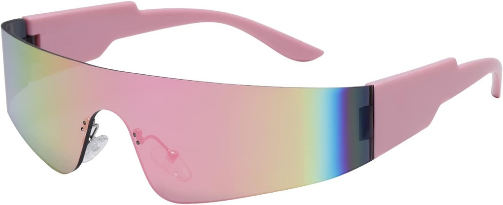 Crazy Feng Trendy Rimless Futuristic Wrap rundt solbriller kvinner menn,Cyberpunk Visor solbriller skygger mote briller