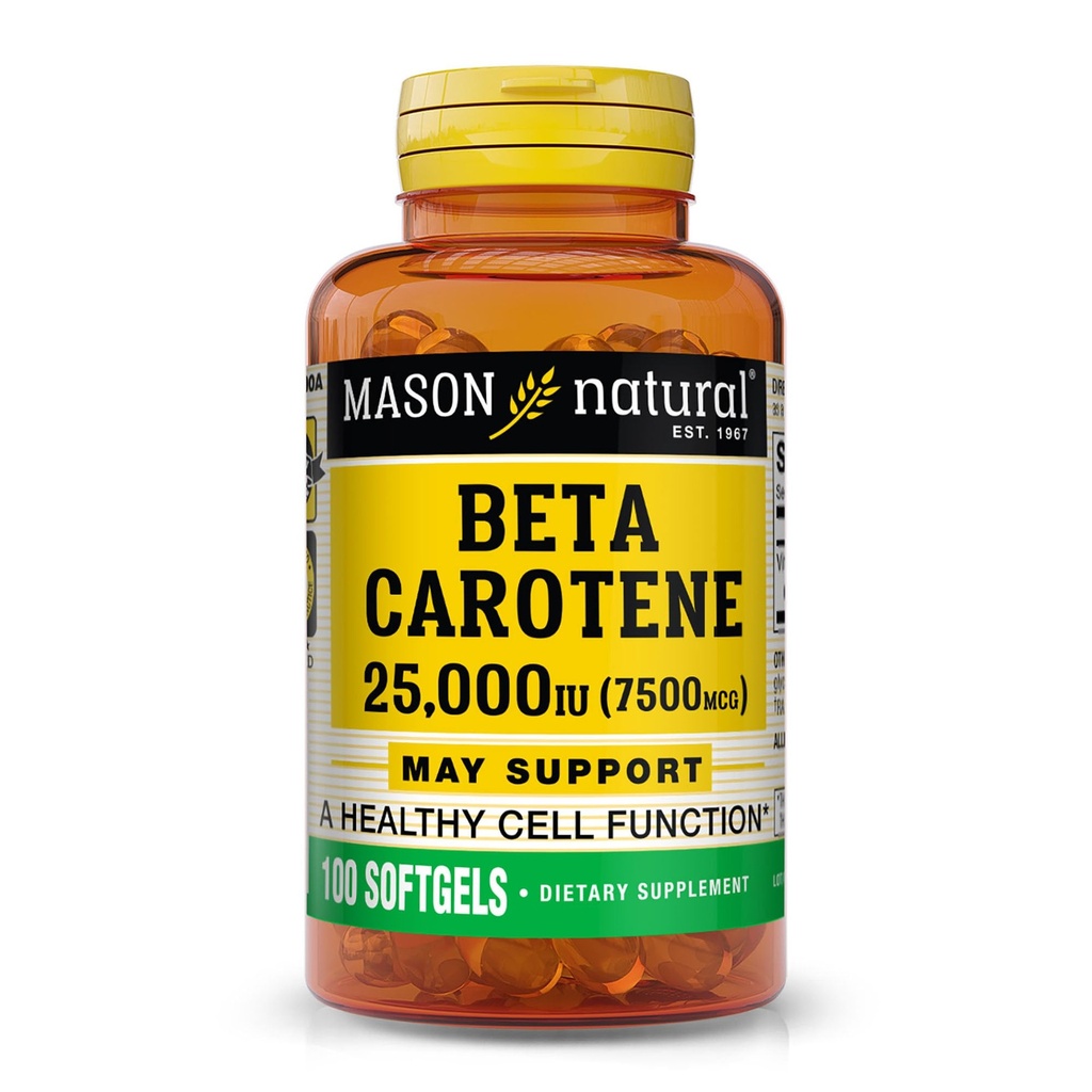 Mason Natural Vitamin A Beta Caroten 25 000 IU, støtter visjon, cellefunksjon og immun helse, 100 Softgels, pakke med 3