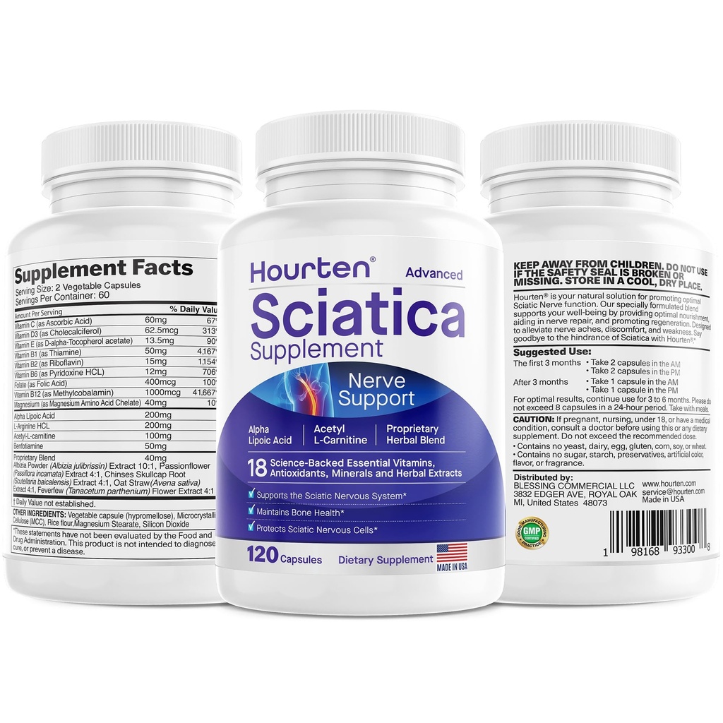 Advanced Sciatic Nerve Support Relief: Alpha Lipoic Acid - 18 i 1 Sciatica Kosttilskudd - Vitamin B Complex - laget i USA (120 greve (Pack of 1))