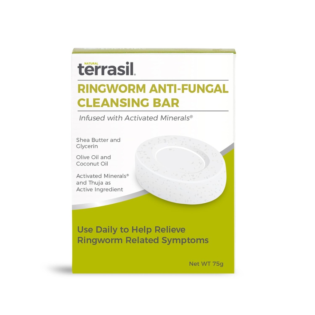terrasil Antifungal Ringorm Soap (75g) Ring Orm Soap Bar med naturlige ingredienser med kokosolje & Shea Smør, Ringorm behandling for mennesker Hud Antifungal Soap, Dermatolog Testet
