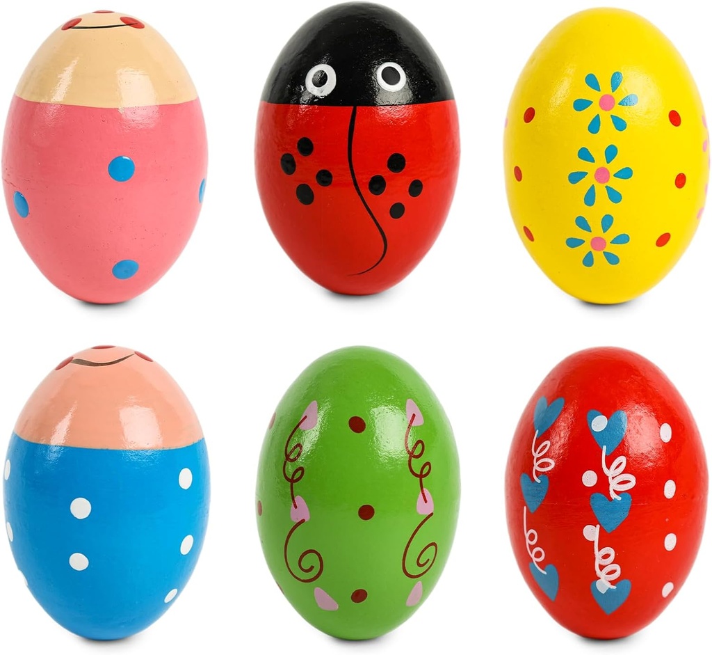 SallyFashion 6 PCS Wooden Shaker Egg for Todlere, Egg Maracas perkusjon Shakers Musikkinstrumenter for Party favors Goodie Bag Stuffers Klasserompriser
